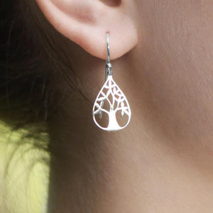Sterling Silver Teardrop Tree of Life Earrings