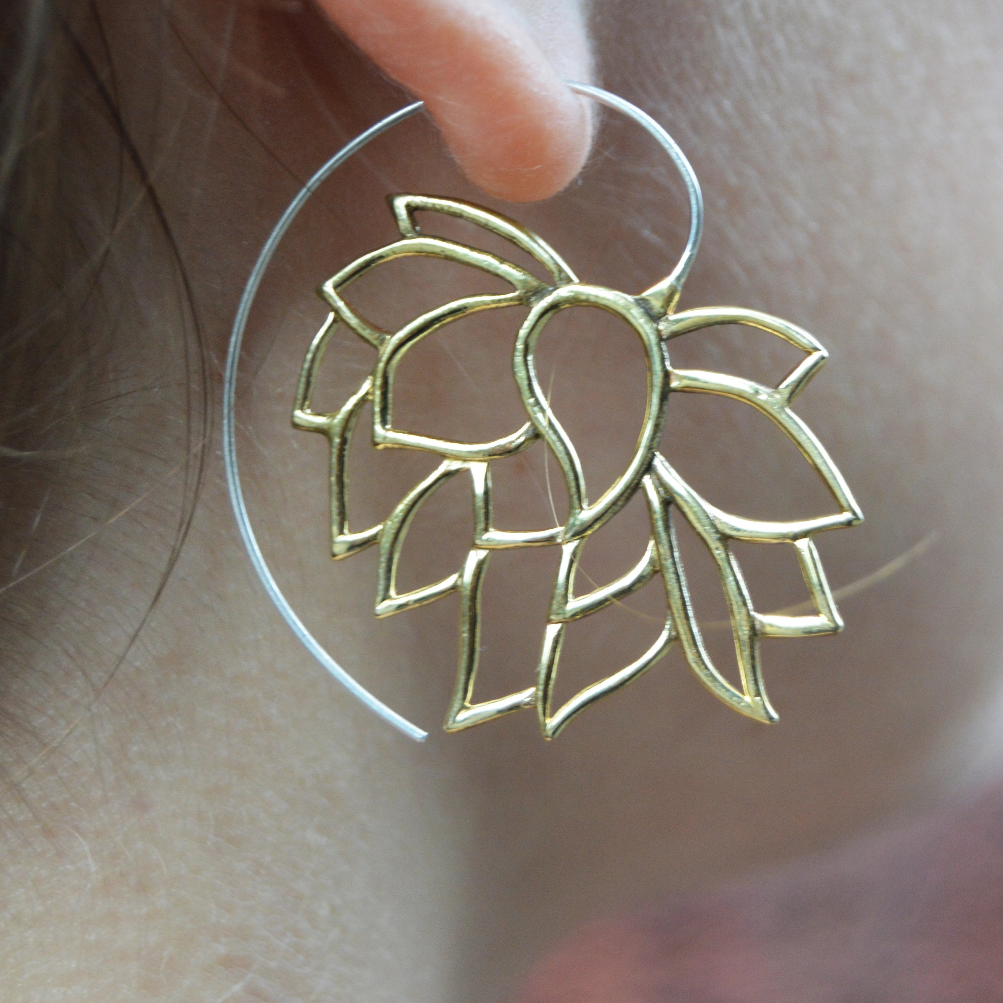 Mixed Metal Lotus Flower Hoops