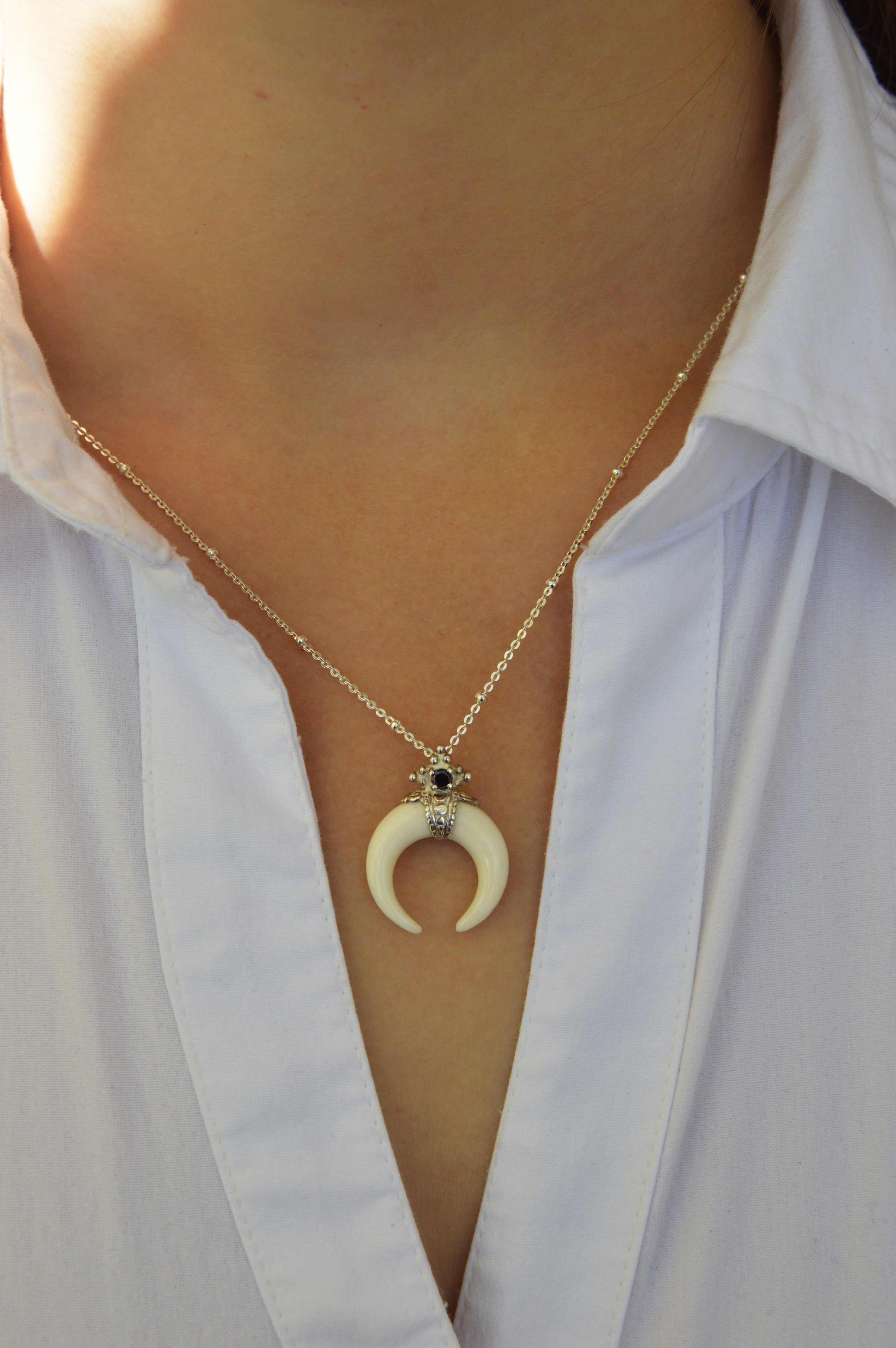 Crescent Moon Horn Necklace