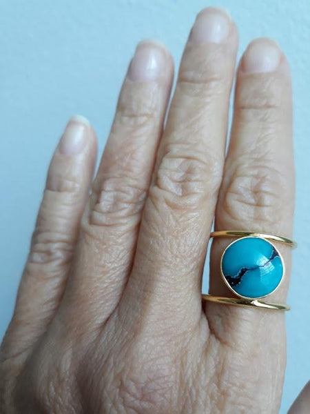 Turquoise and Gold-plated Geometry Ring